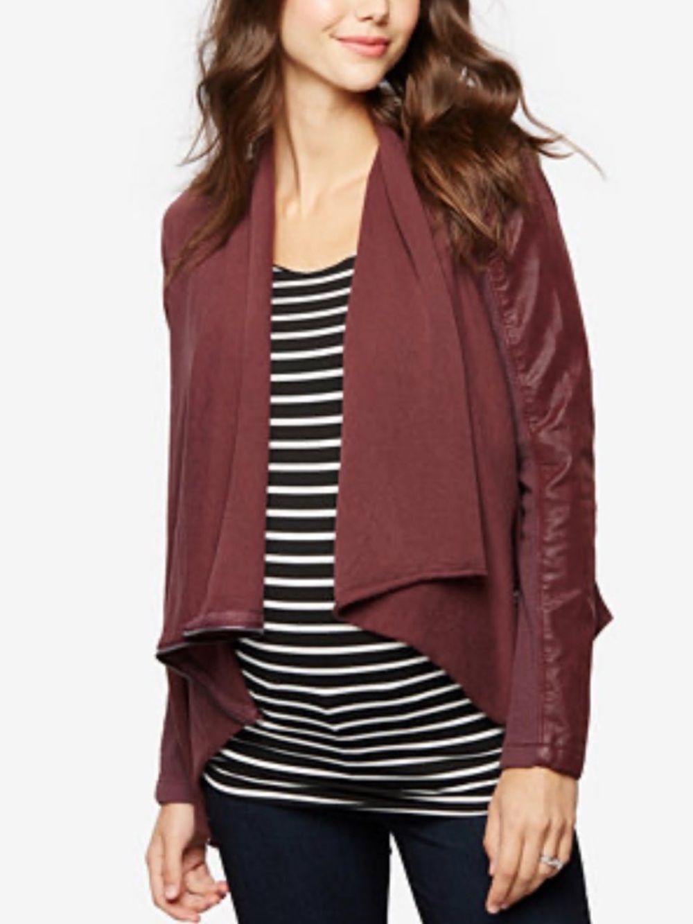 Blank NYC Vegan Leather Mixed Media Asymmetrical Jacket in Burgundy Size XS
